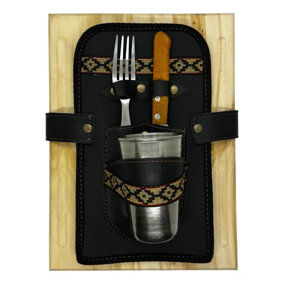 Set De Asado Tablita Kit Parrillero Plato Vaso Cubiertos 5pz