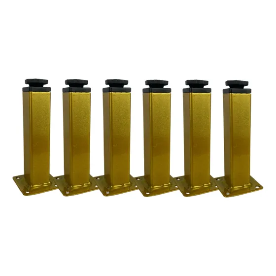 6x Pé De Aço Regulável Quadrado 15cm Dourado Para Móveis