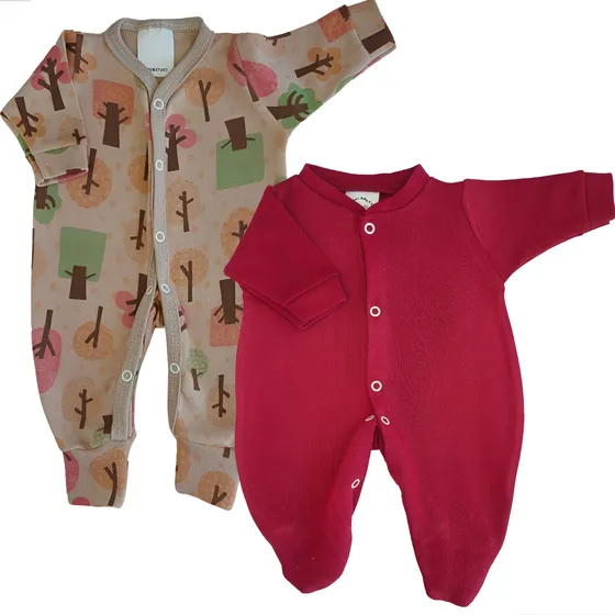 Kit Macacão Prematuro Bebê Menina 02 Peças 100% Algodão