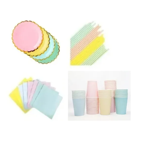 Set Platos Vasos Sorbete Y Serviletas Pastel Cumpleaños