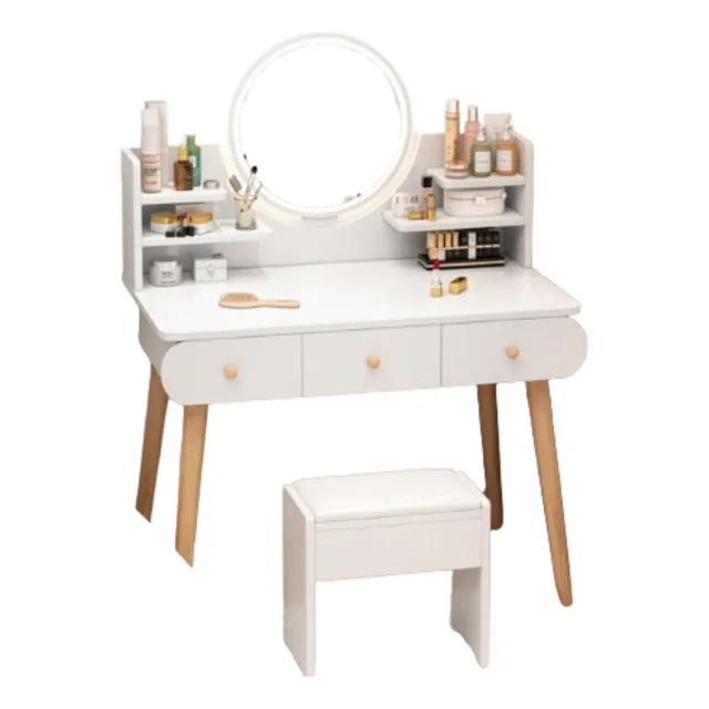 Tocador Espejo Luces Con Taburete De Madera 100*40*120 Cm