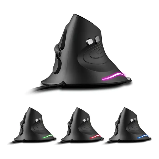 Mouse Óptico Vertical Ergonômico Com Led Usb Dpi 3200 D6 Preto