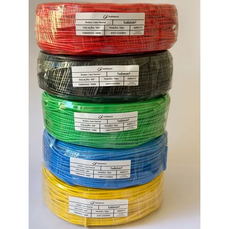Fio Flexivel 6mm 100 Metros Cabo Unipolar 750v Enermaxx Preto