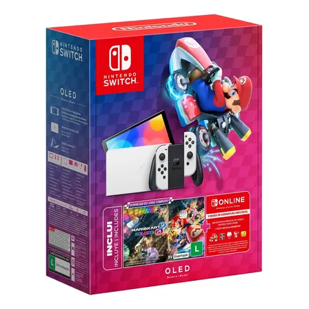 Console Nintendo Switch Oled 64gb Branco Mario Kart 8 Deluxe 3 Meses De Assinatura Nintendo Switch Online - Melhor preço na PalShop