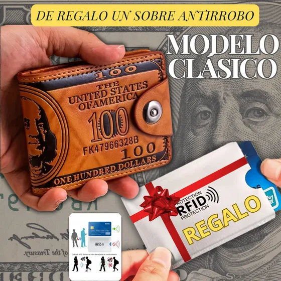 Cartera Para Caballero Billetera De Botón Hombre Cuero Dolar
