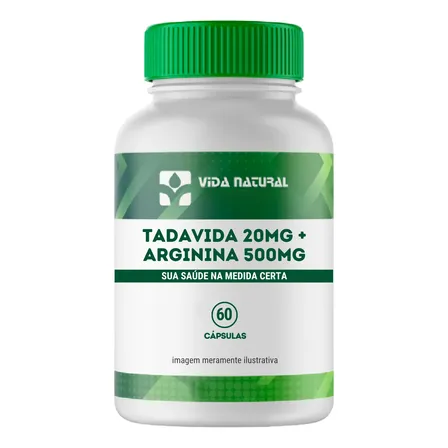 Arginina 500g Tadavida 20mg Premium Natural 60 Cápsulas Sem Sabor