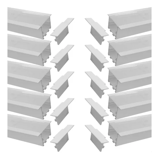 Kit 18 Barras Perfil Led Embutir 2m Largo 50mm Com Presilhas