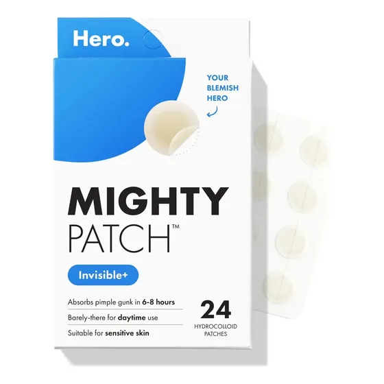 Hero Mighty Patch Invisible+, 24 Uni, Parches con Hidrocoloide, Ultra Delgados para Granos y Espinillas, Transparentes, Uso Diario, Discreto, Absorbe las Imperfecciones, Skincare, de 6 a 8 horas
