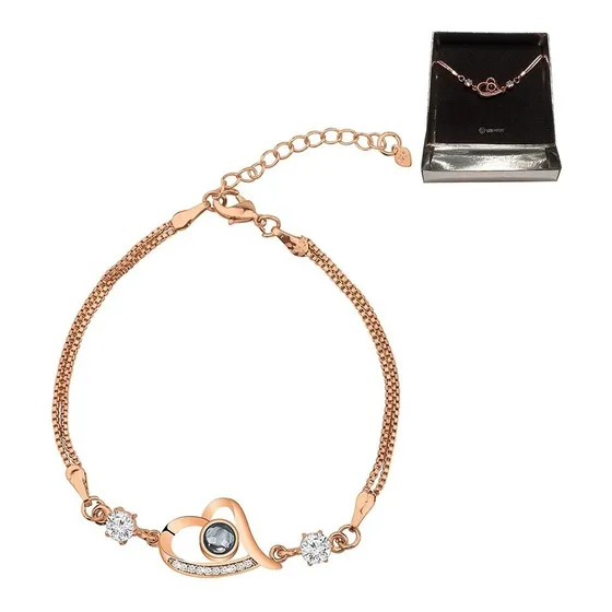 Pulsera Te Amo 100 Idiomas Corazón Enchapado Oro + Estuche 