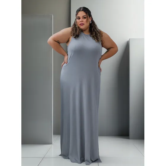 Maxi Vestido Largo Mujer Ananá Plus Size Liso Escote Halter