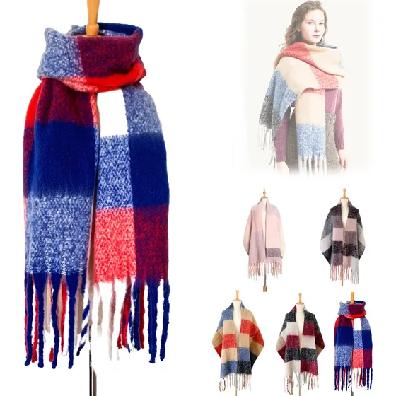 Señoras Bufanda Larga Plaid Mantón Invierno Cálido Bufanda 
