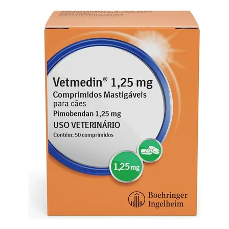 Vetmedin 1,25mg 50 Comprimidos Boehringer Para Insuficiência Cardíaca Em Cães