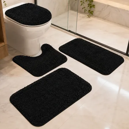 Conjunto Banheiro 4 Peças Tapete Preto Jogo Banheiro Oferta!