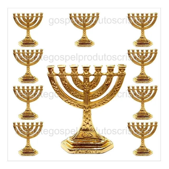 Kit Com 10 Unidades Menorah Candelabro Jerusalém Miniatura