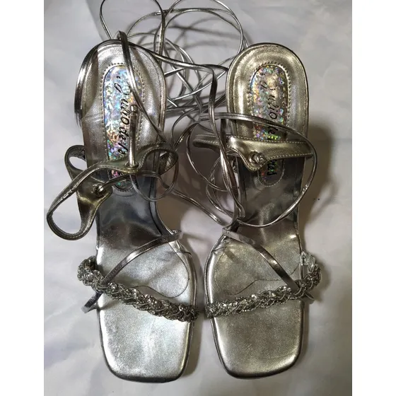 Sandalias De Fiesta Plateadas Talla 38, Usadas