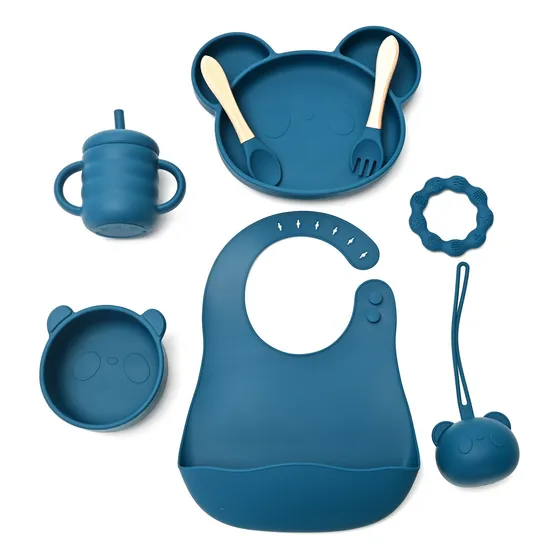 Set De Alimentación Para Bebé En Silicona Platos Babero Vaso