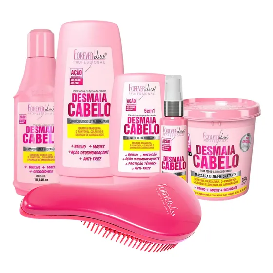 Kit Desmaia Cabelo Forever Liss Home Care Escova Rosa