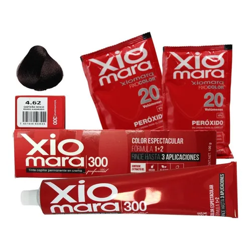 Tinte Para Cabello Xiomara 300 + 2 Peróxidos. Matizador Tono CASTAÑO MEDIO ROJIZO NACARADO 4.62