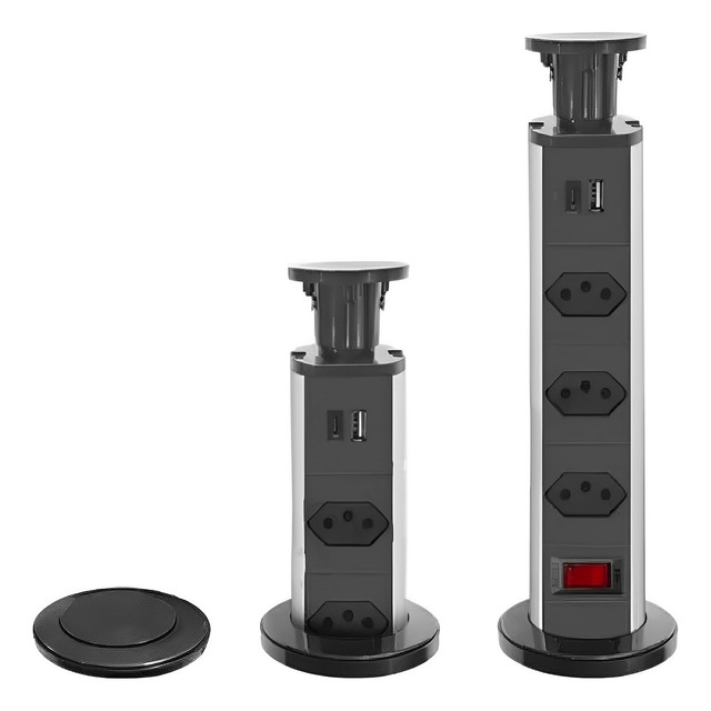 Torre Tomada Multiplug Embutir Retrátil Mesa Usb Tipo C Bm 8691 Cor Preto Cinza Torre Tomada Multiplug Embutir Retrátil Mesa Usb Tipo C Bm 8691 Cor Preto Cinza