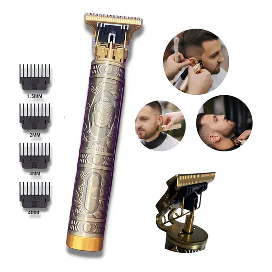 Maquininha Profissional De Cortar Aparar Barba Cabelo Pelo Cor Dourado 127/220V