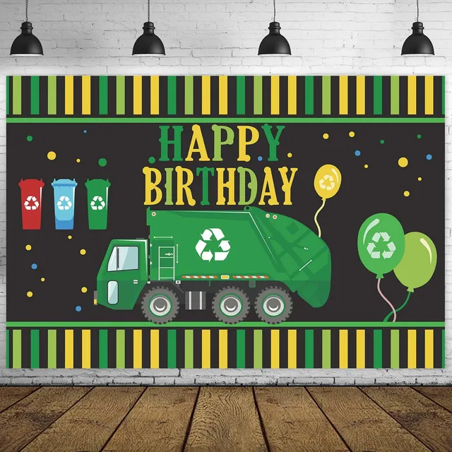 Camion Basura Pancarta Feliz Cumpleaño Telon Fondo Papelera