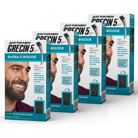 Kit 4 Tintura Grecin5 Gel Barba E Bigode 28g Castanho Escuro Castanho Escuro