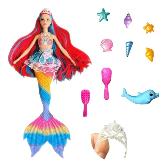 Boneca Sereia Musical Com Luzes Acessórios Colorida Barbie