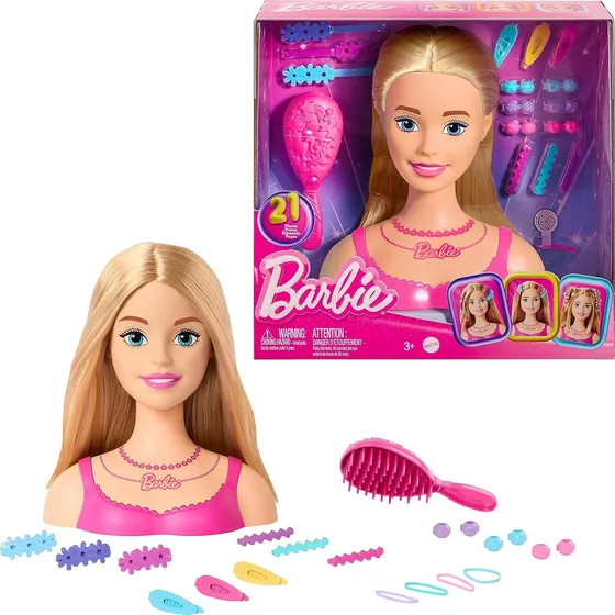 Muñeca Barbie Cabeza Para Peinar  Rubio Con 21 Accesorios
