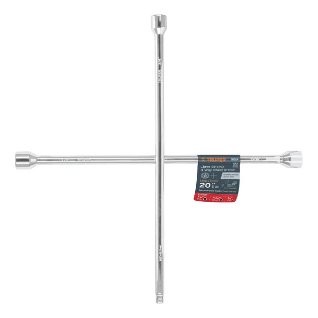 Llave De Cruz 20 Cromada Con Entrada Cuadro 1/2 , Truper