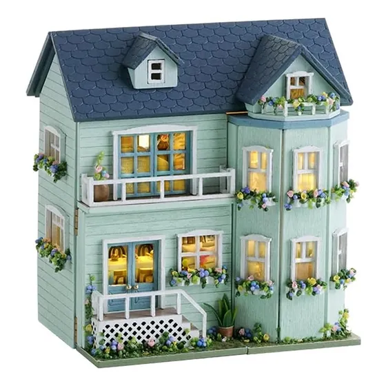 Casita De Muñeca Miniatura Bloque Construcción Madera Diy