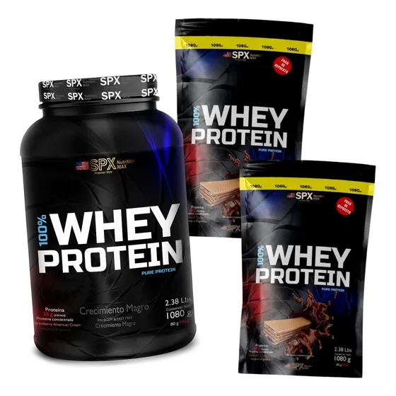  Whey Protein 100% Proteína + 2 Repuestos Doy Pack Spx  