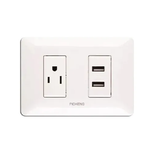 Toma Corriente 2 Polos C/tierra Usb 15a 125v Pickens 