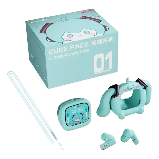 Nuevos Audífonos Hatsune Miku Cube Face Lcd Pantalla Táctil
