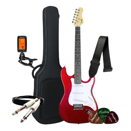 Kit Guitarra Stratocaster Iniciante Estudante Bravo Music Beg100 Elétrica Com Acessórios Orientação Da Mão Destro Cor Metallic Red Pau-rosa