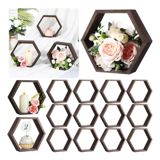 Estantes Hexagonales 12x8, Centro Mesa Madera Hexagonal, Ter