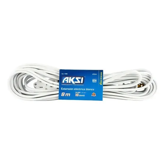 Extensión Doméstica Blanca 8 M. Calibre 16 Aksi 110306