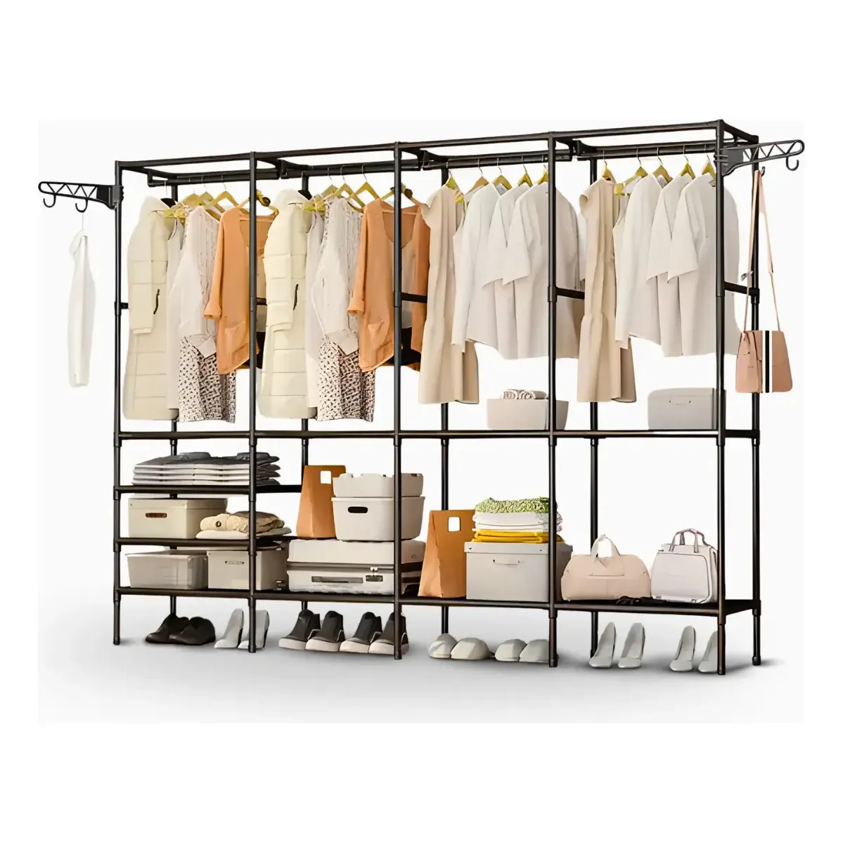 Guarda Roupa Dobravel Closet Aberto Organizador De Roupas Desmontavel E Arara Organizadora 4 Colunas Em Aço Resistente Rishon — foto 5