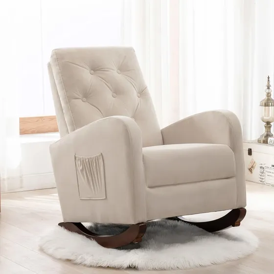 Silla Mecedora Decorativa Terciopelo Lujo Tapizada Para