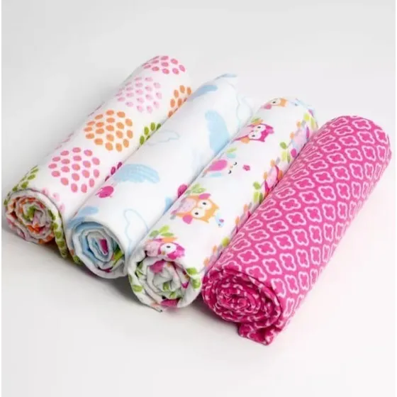 Set 4 Mantas Franela Tutos Bebe Pañales Tela Estampados Bebé Color Modelo Niña