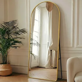Rocco Espelho Oval Com Base Reta 170 X 70 Cm Com Suporte De Chão Dourado