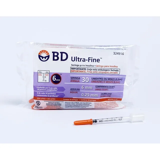 Seringa De Insulina Bd Ultra-fine 30 Ui De 6 Mm Com 10 Un