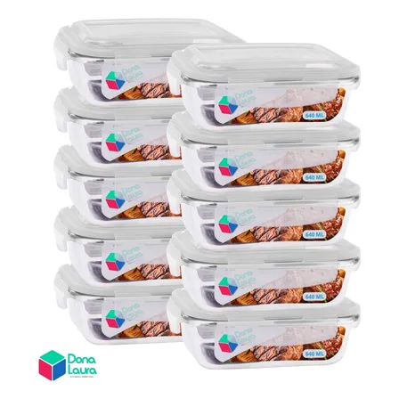 Kit 10 Potes Vidro 640ml Hermético Marmita Forno Dona Laura Sortido