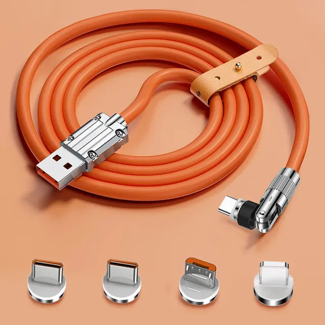Cable Usb Tipo C Para iPhone Móvil Magnético Carga Rápida Datos Transmisión Juego OTG Giratorio 540° 4En 1 Naranja cable v8 Antipolvo con conector Lightning