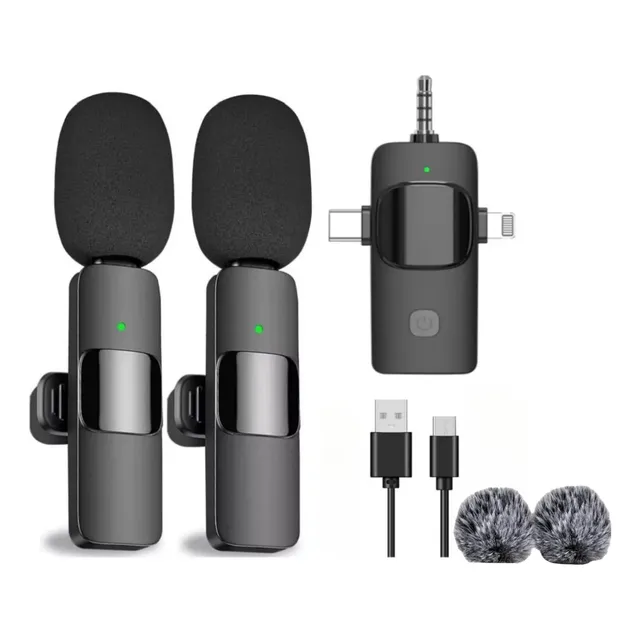 Micrófono De Solapa Inalámbrico 3 En 1 Con Cancelación De Ruido Para iPhone, Android Y Cámara