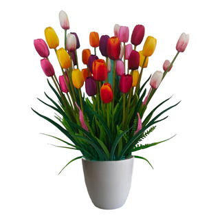 Arreglo Artificial De 60 Tulipanes Con Follaje Y Base. Arreglo Artificial De 60 Tulipanes Con Follaje Y Base.