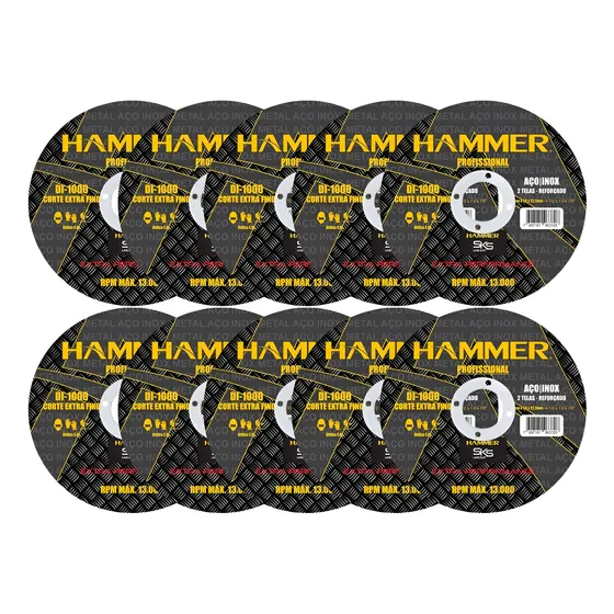 Kit 10 Discos De Corte Hammer Ferro/inox 115x1,0x22,2mm