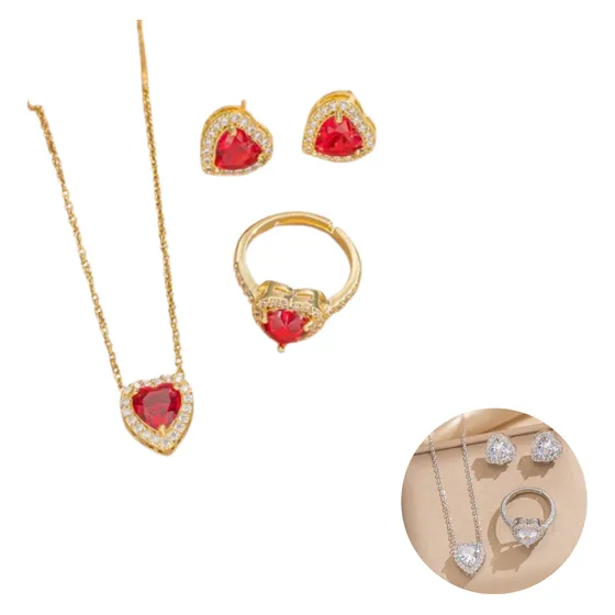Juego De Collar Aretes Y Anillo Set Joyería Elegante Chapado