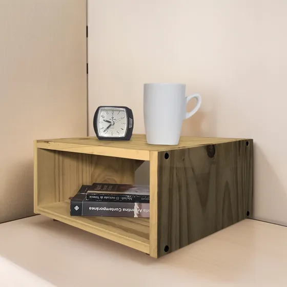Mesa De Luz Repisa Flotante Mesita Moderna Madera Cubo