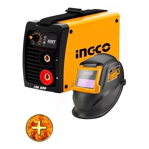 Soldadora Inverter 180 Amp Ingco Pro+ Electrodos + Careta Color anaranjado y negro