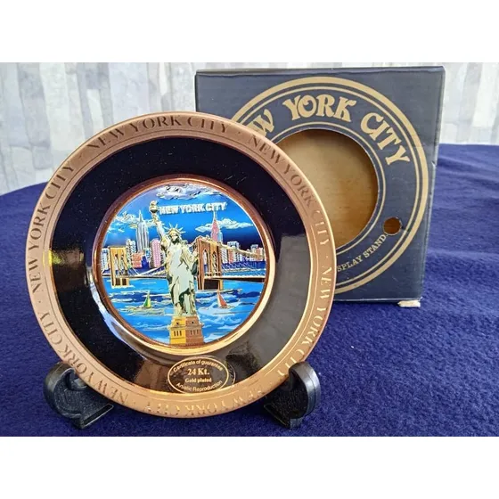 Plato Decorativo De Cerámica Con Borde De Oro 24k Nueva York